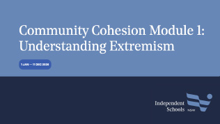 AISNSW logo and text which says 'Community Cohesion Module 1: Understanding Extremism'.