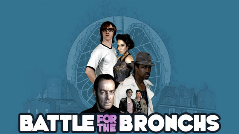 Various cinematic characters against a map resembling a giant pair of lungs.